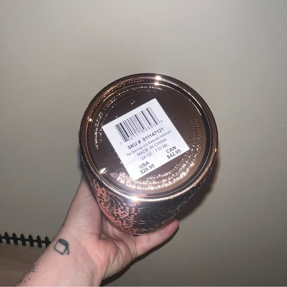 Rose Gold Metallic Starbucks Geometric Disco Cold Tumbler 24oz NWT - Picture 6 of 6